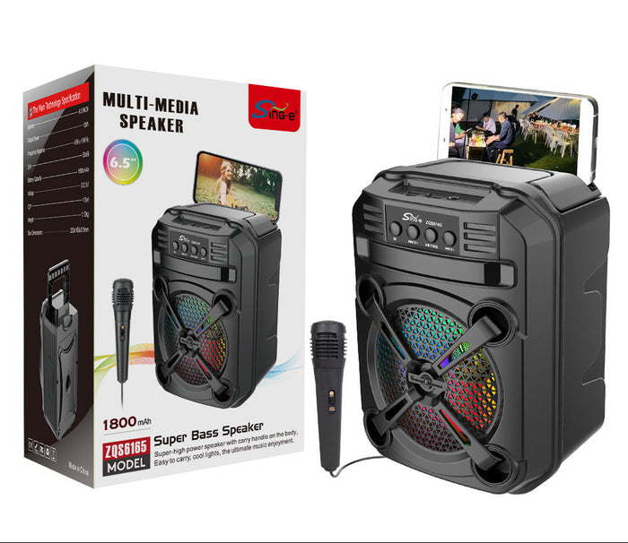 6.5" Portable RGB Bluetooth Speaker with Karaoke Microphone & Phone Stand