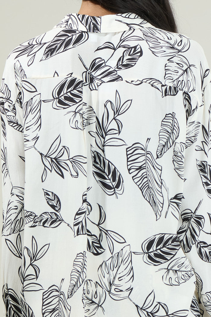 Another Day In Paradise Tropical Print Oversized Button Down Shirt