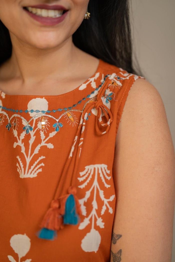 Bani Boota Sleeveless Pant Set- Orange