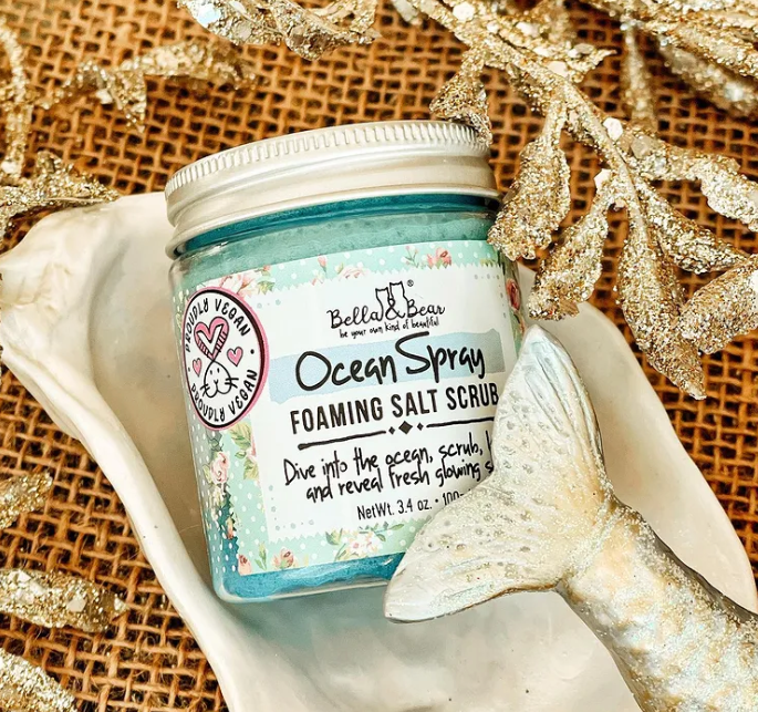 Bella & Bear Ocean Spray Foaming Salt Scrub – Mini Body Scrub | Beachy Fresh Exfoliator