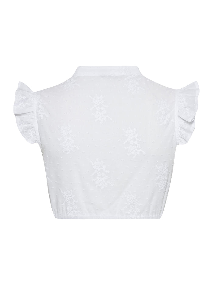 Berwin High-Neck Short Sleeve Embroidery Dirndl Blouse, White