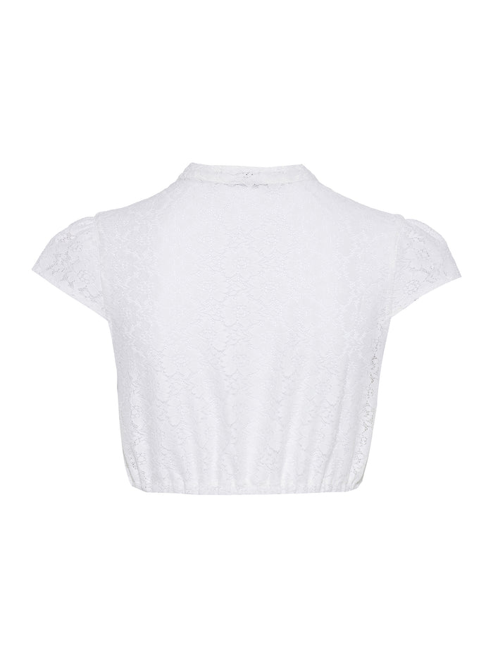 Berwin High-Neck V-Neck Lace Dirndl Blouse, Ecru