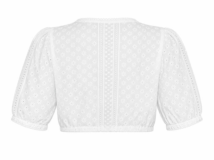 Berwin V-Neck Lace Embroidery Dirndl Blouse, White