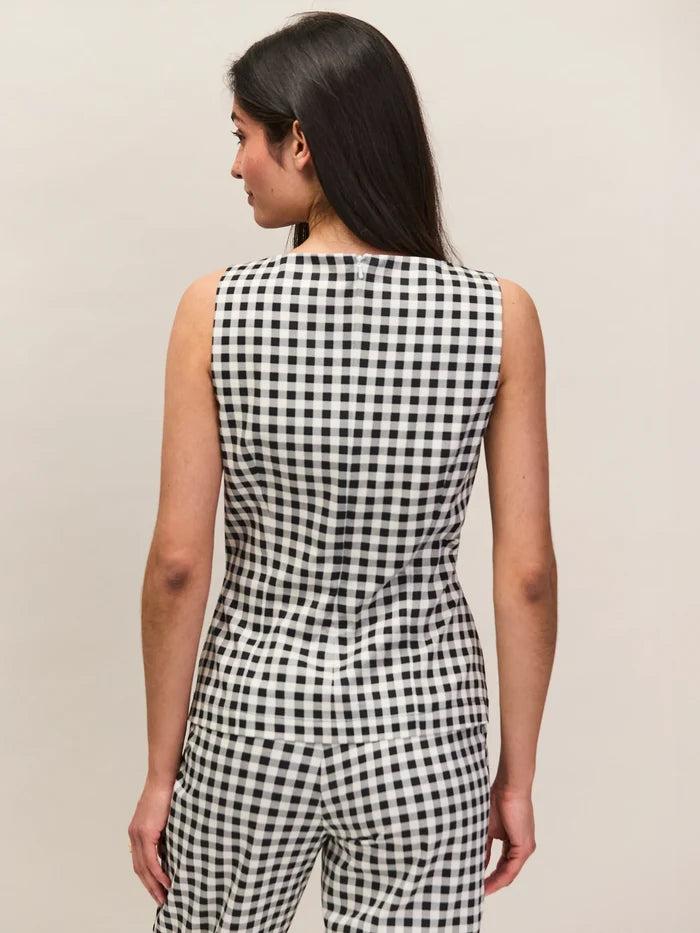 Black And Ivory Gingham Cotton Peplum Top