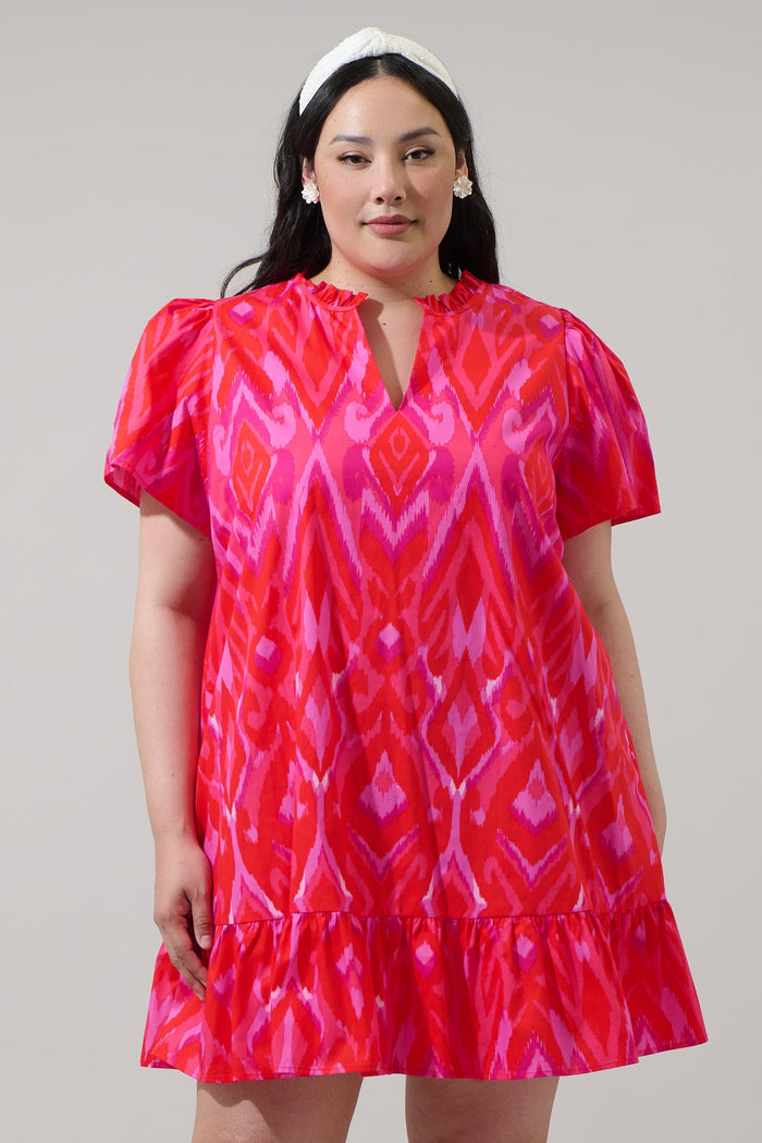 Blevin Ikat Celeste Mini Dress Curve