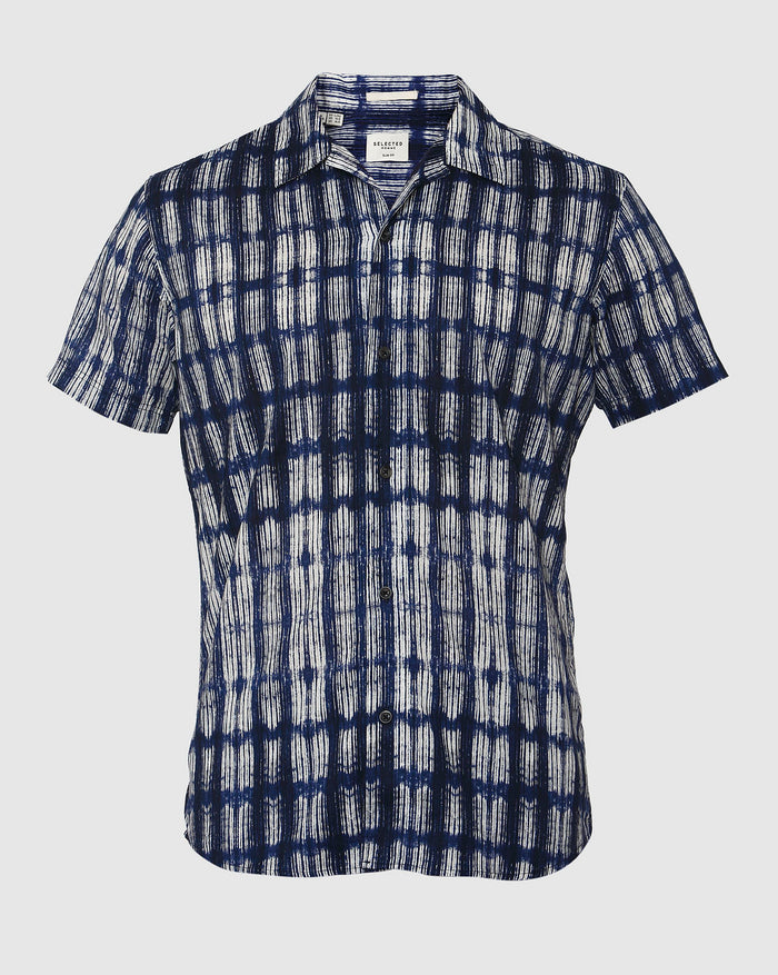 Blue All Over Print Regular Fit Short Sleeves Shirt