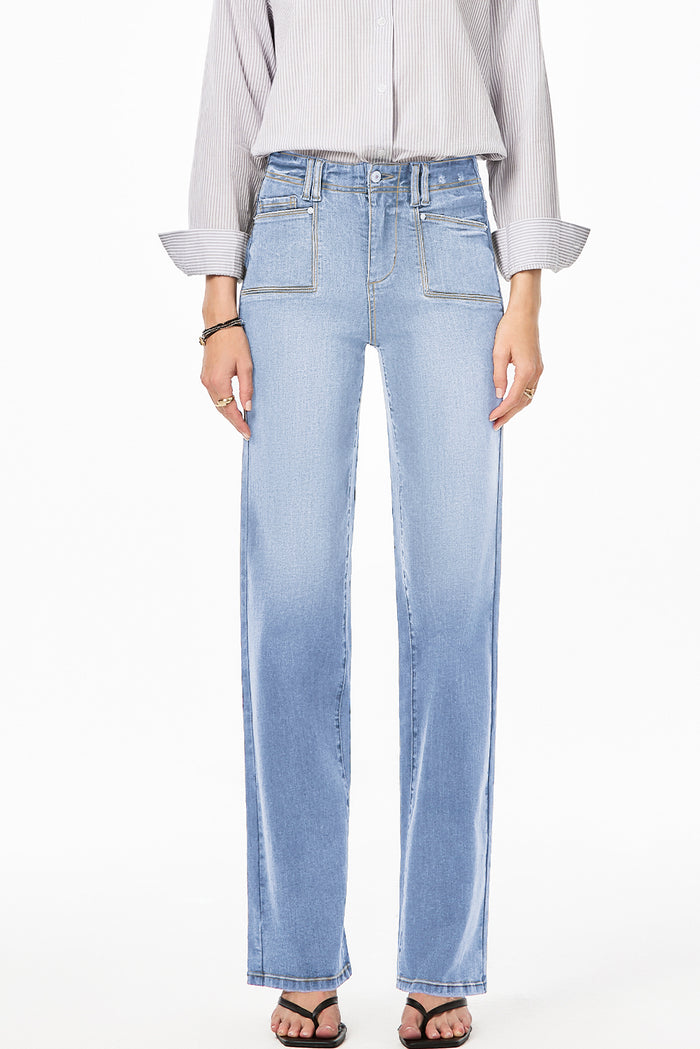 Blue Loose Straight Leg High Waist Jeans