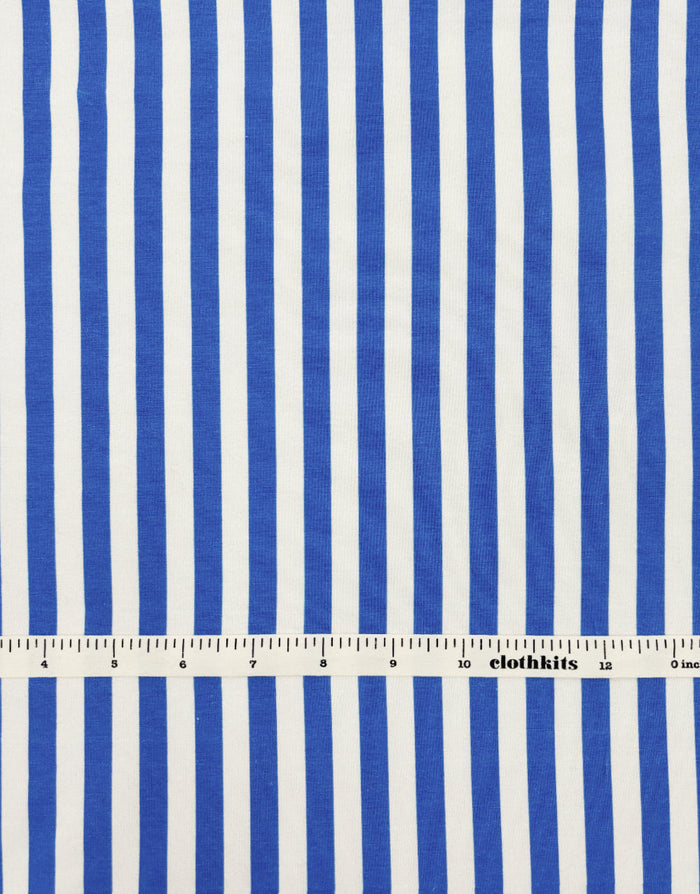 Blue & White Stripe Cotton Jersey Fabric