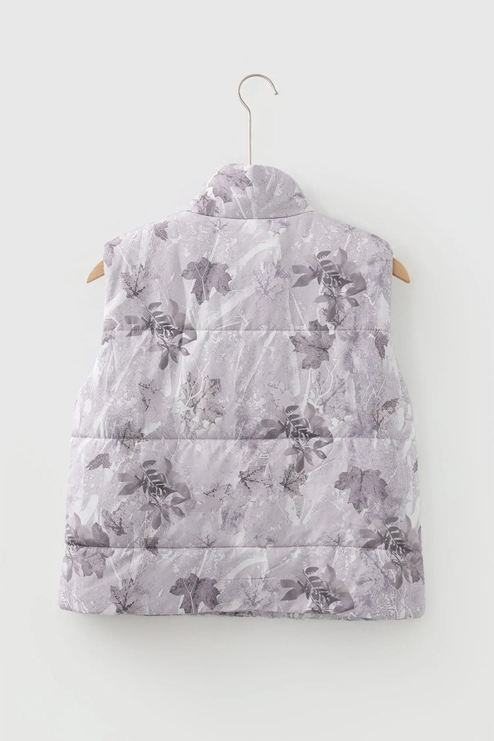 Camo Leaf Print Winter Puffer Vest - Outerwear/Vests