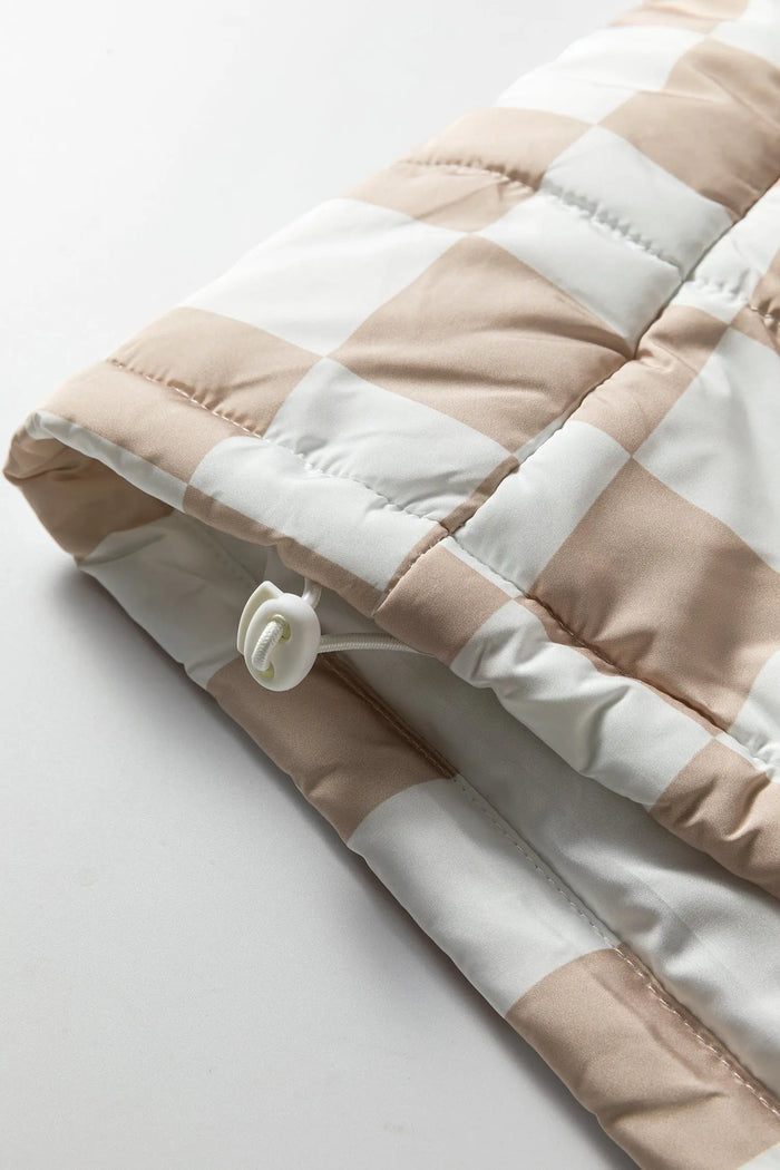 Contrast Plaid Quilted Button Zip-Up Vest - Outerwear/Vests