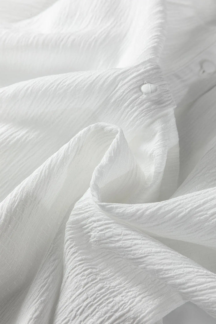 Crinkled Texture Lantern Sleeve Baggy Shirt - Tops/Blouses & Shirts
