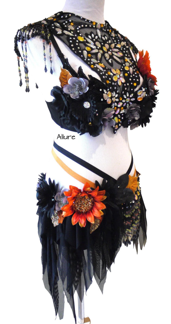 Dark Orange Halloween Fairy Dance Costume Rave Bra and Skirt