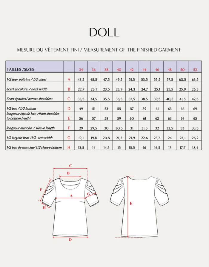 Doll Blouse Paper Sewing Pattern, Maison Fauve