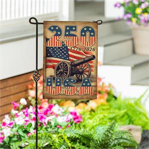 Evergreen Flag 250th Anniversary Cannons Burlap Garden