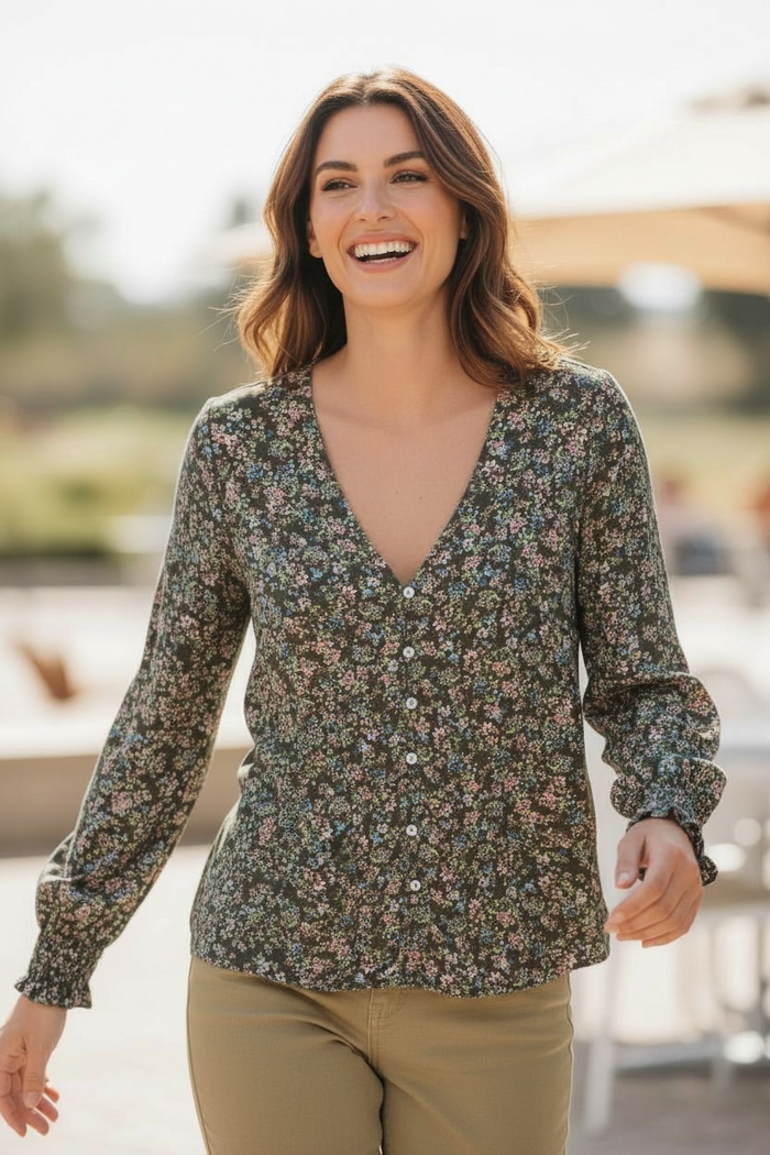 Floral V Neck Blouse CUT LABEL