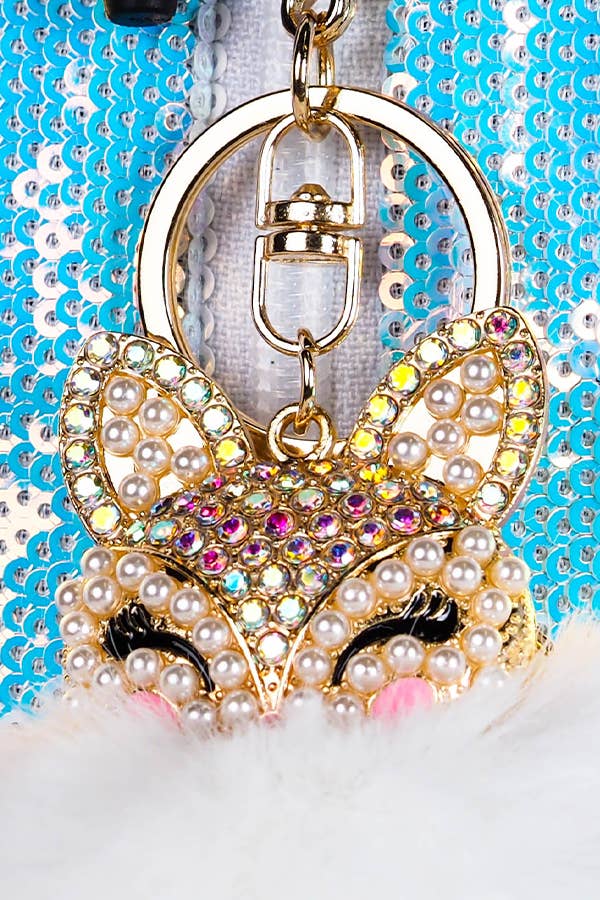 Fluff Crystal Fox Keychain in White