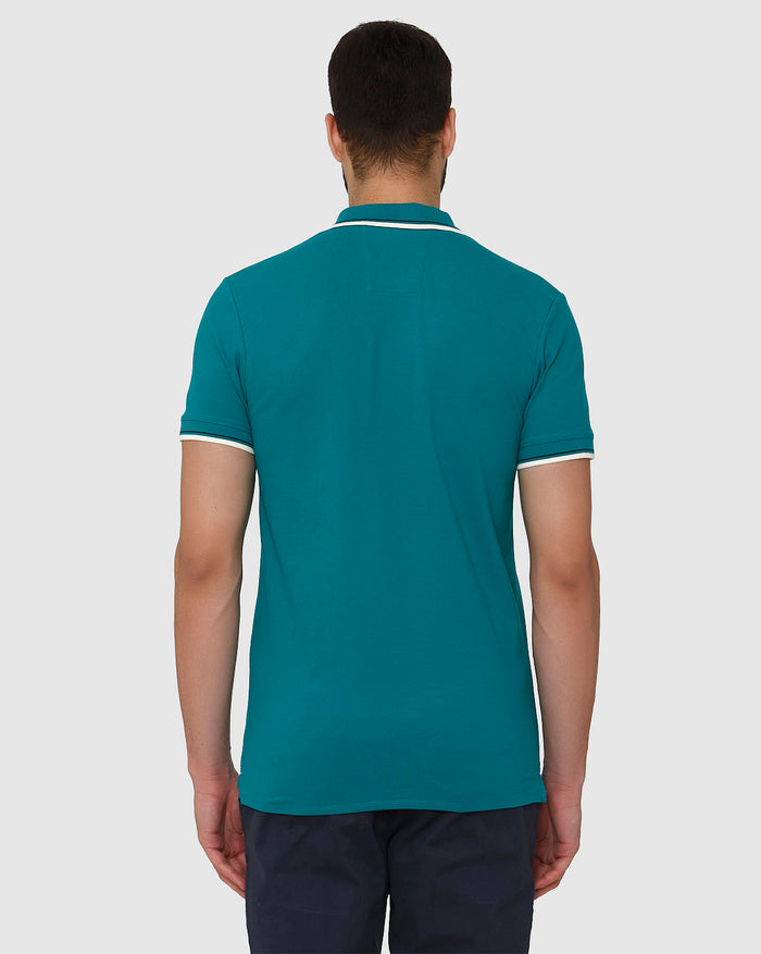Green Contrast Tipping Polo Neck T-Shirt