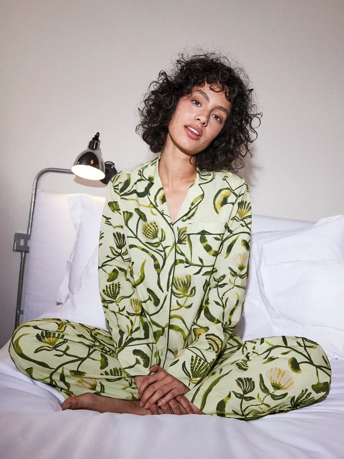 Green Floral Print Cotton Pyjamas & Sleep Mask