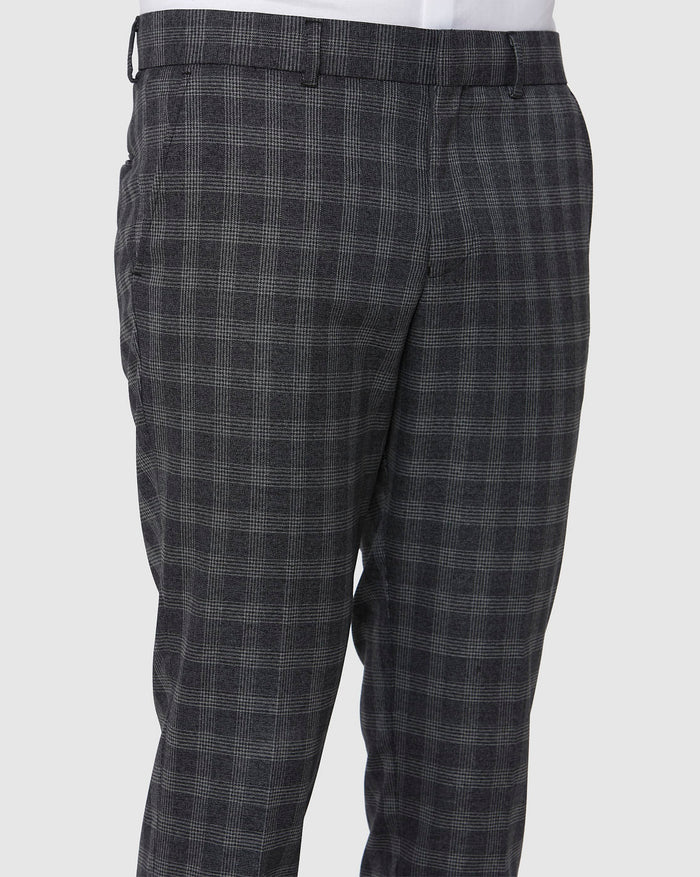 Grey Checks Slim Fit Formal Trousers