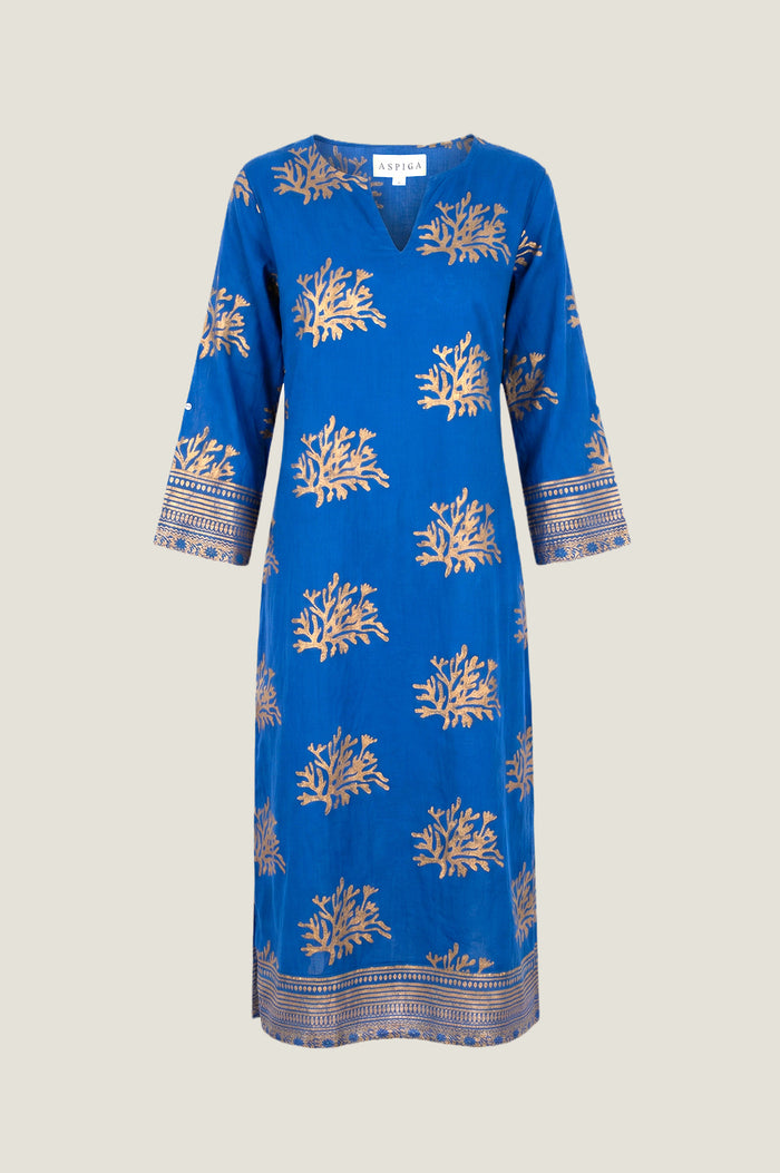 Guadalupe Maxi Organic Cotton Tunic | Cobalt/Gold