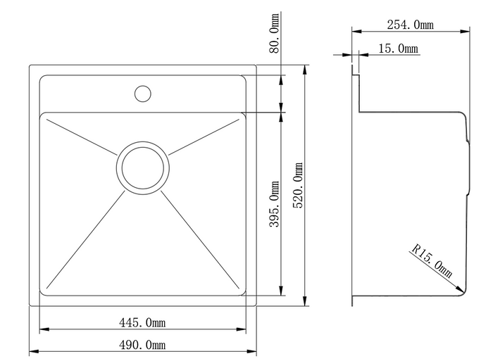 Hand made laundry sink 490*520*254mm
