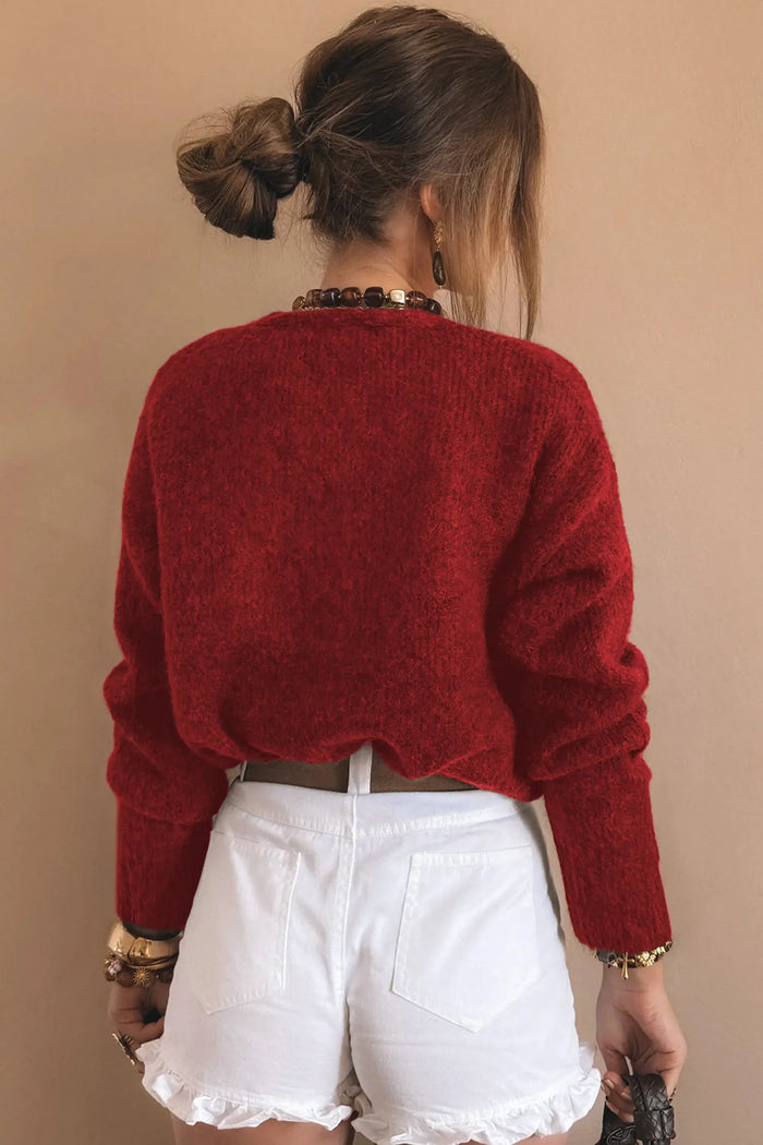 Heart Metal Button V-Neck Cardigan - Sweaters & Cardigans/Cardigans