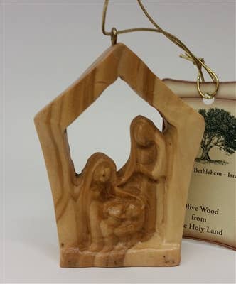 Holy Family in House Olive Wood Ornament – 2.75"