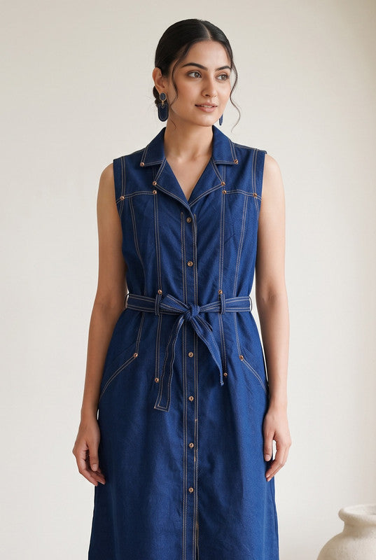 Indigo Blue Denim Cotton Flex Dress
