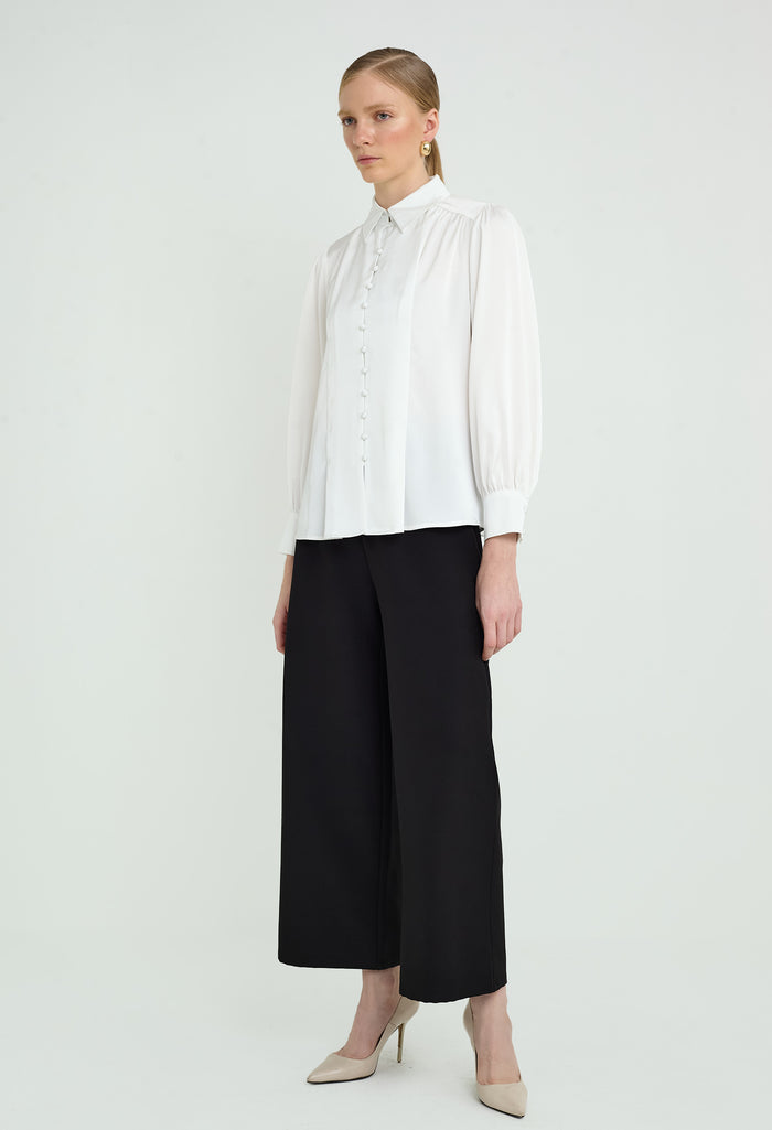 Inverted Pleat Tuxedo Blouse