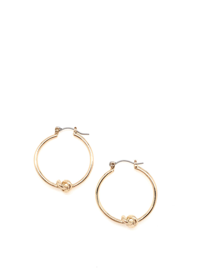 Gold hoop earrings with a knot detail in the bottom center