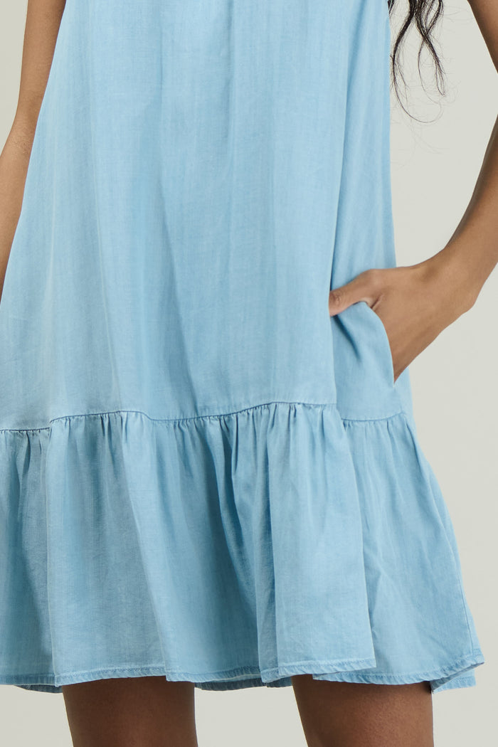 Laly Chambray Mini Ruffle Dress