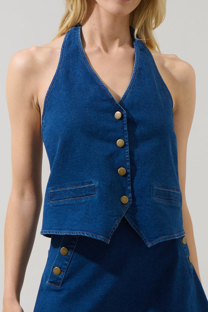 Lavinia Denim Halter Neck Top