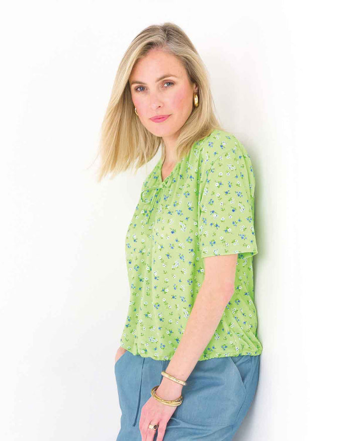 Lily Floral Tie Neck Short Sleeved Top - The Classic Boutique