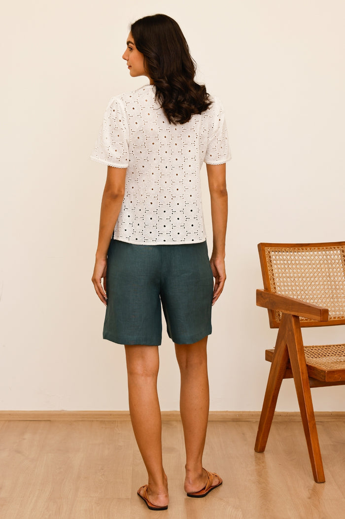 APPROVED * Linen Bermuda Shorts | Teal - Aspiga