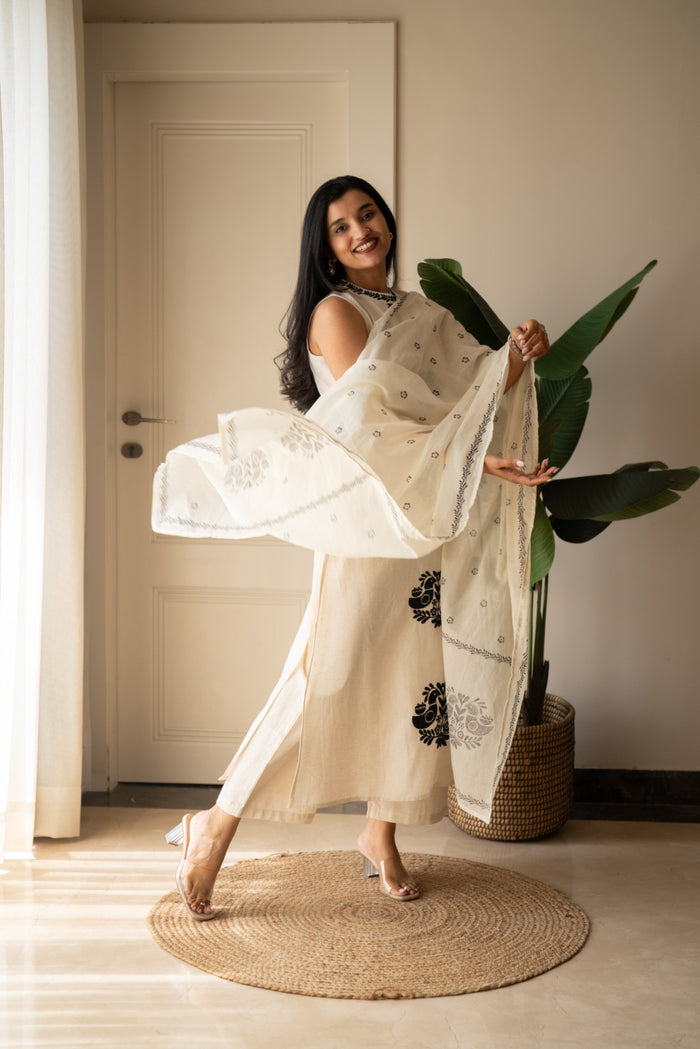 Lubana Off White Embroidered Suit