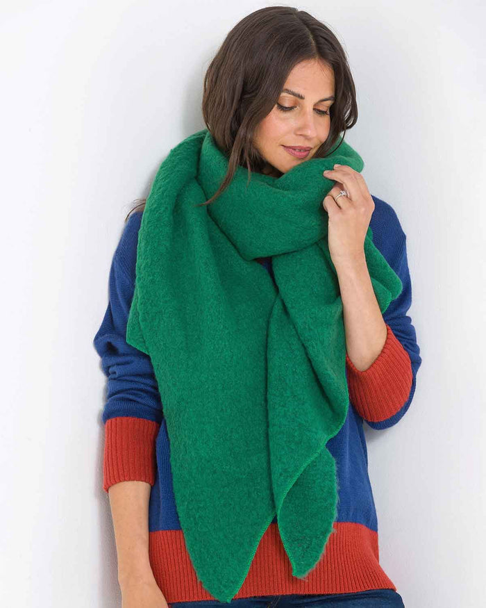 Madeline Wool Mix Asymmetric Scarf- Green - The Classic Boutique