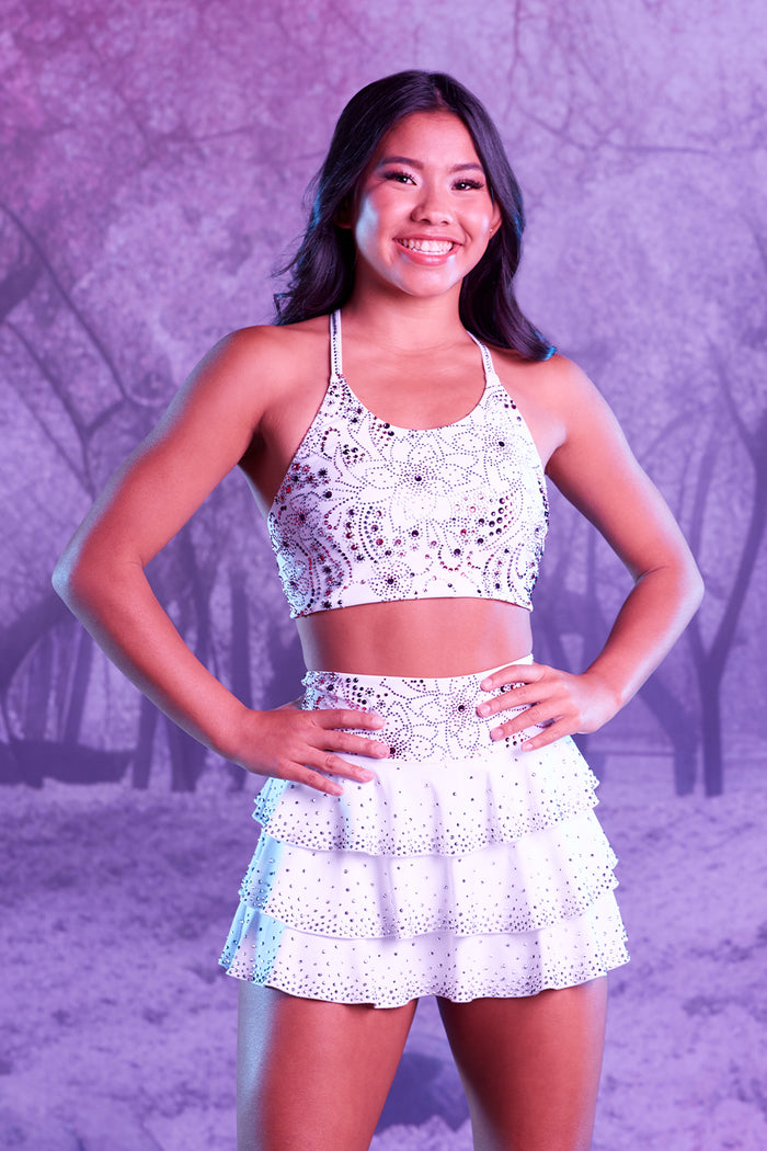 Michelle Crystal Couture Sports Bra in White Blossom - Special Order