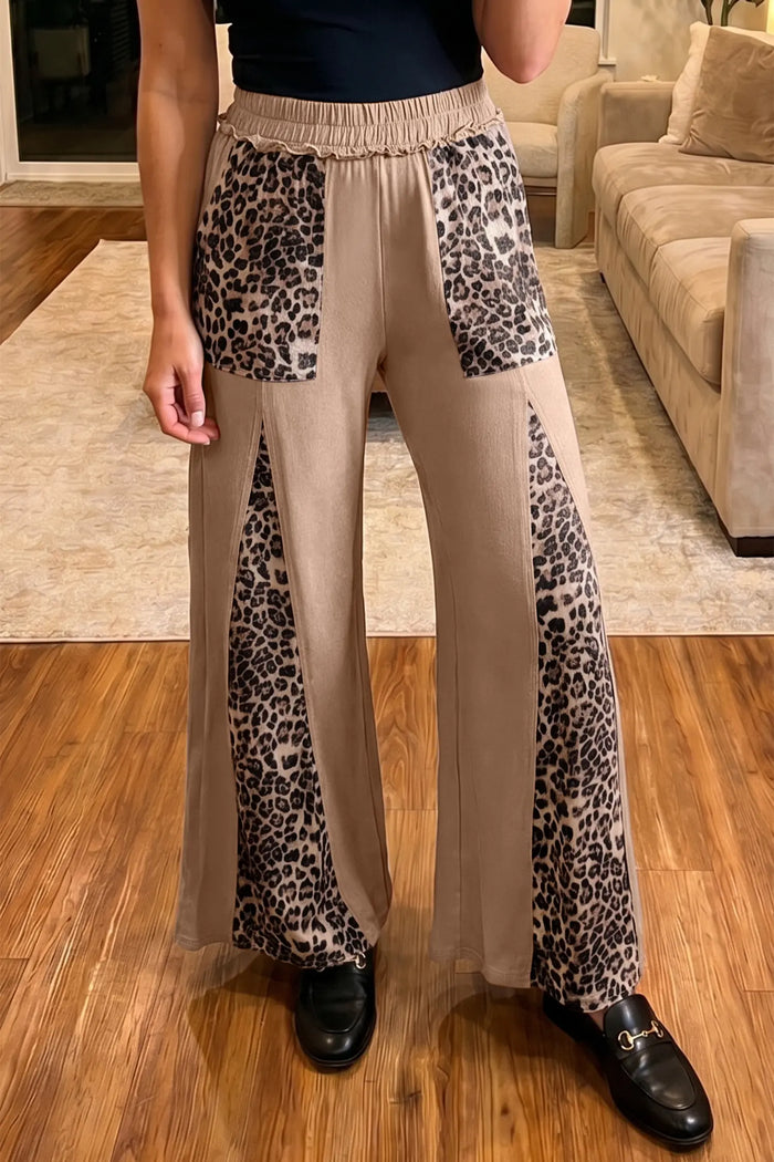 Mineral Wash Leopard Patchwork Wide Leg Trousers