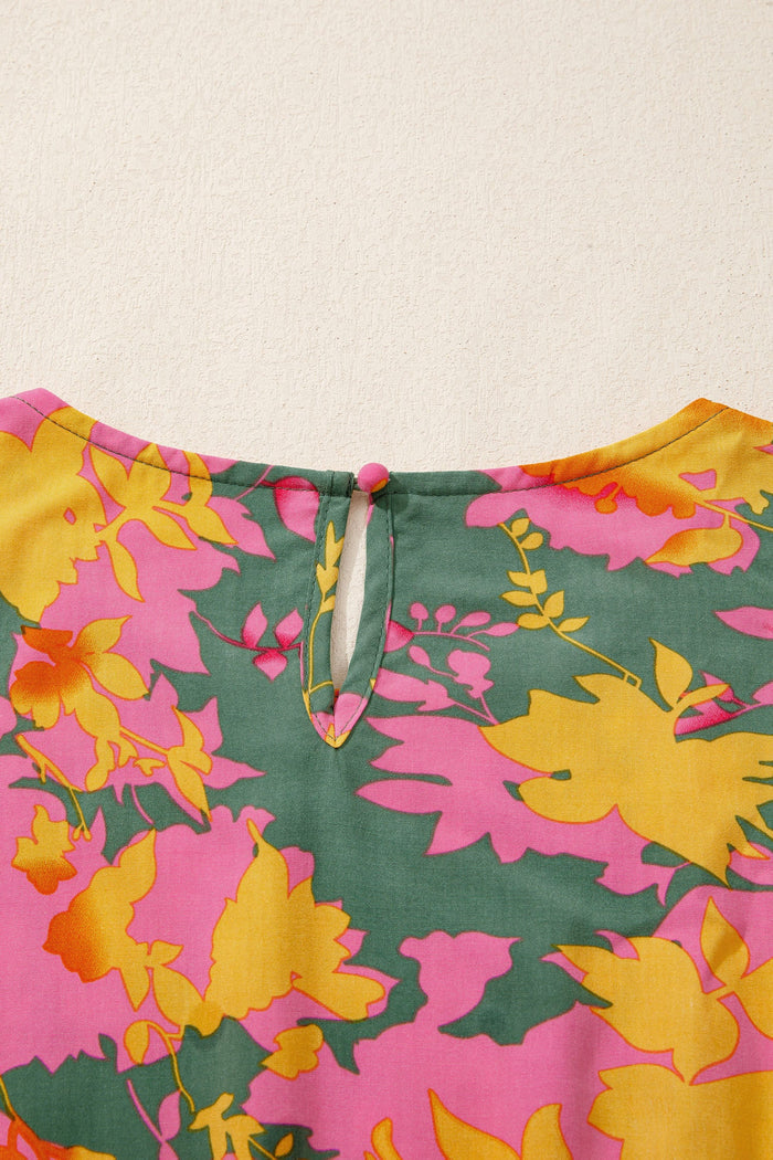 Multicolour Floral Print Long Sleeve Smocked Ruffled Mini Dress - Dresses/Floral Dresses