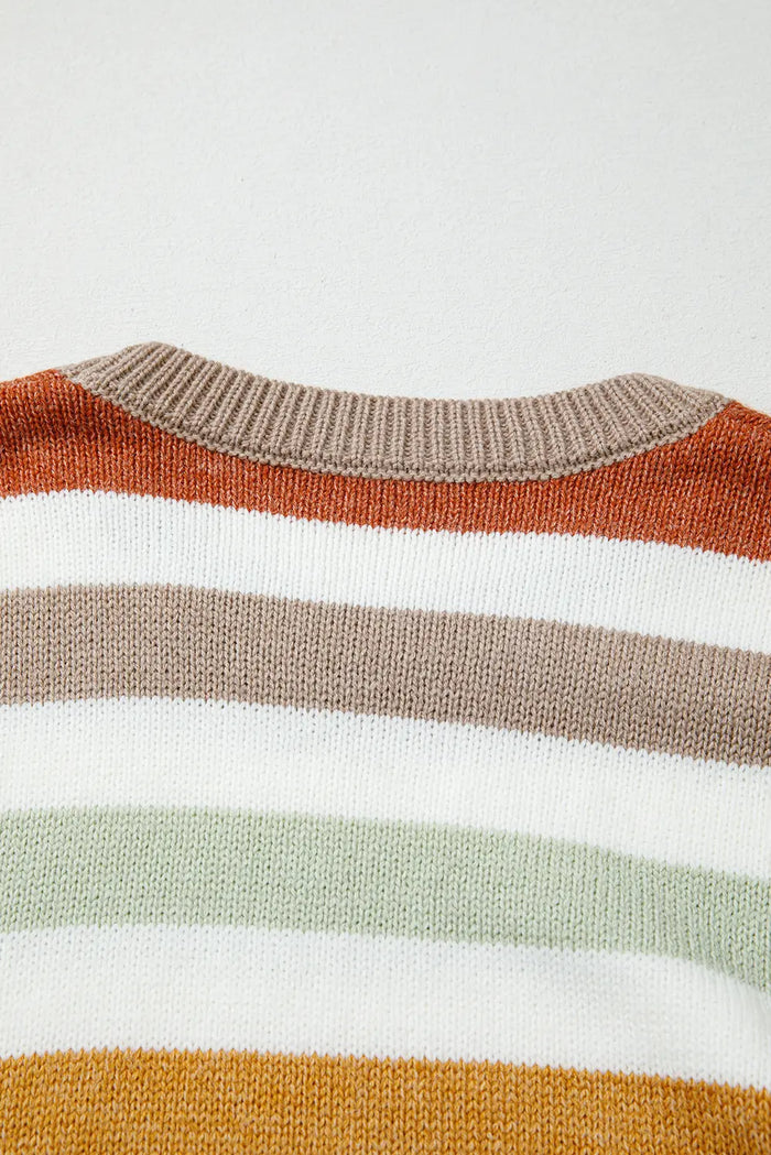 Multicolour Striped Colourblock Drop Shoulder Plus Size Sweater - Size/Plus Sweaters & Cardigans