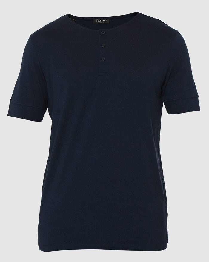 Navy Blue Henley Neck T-Shirt