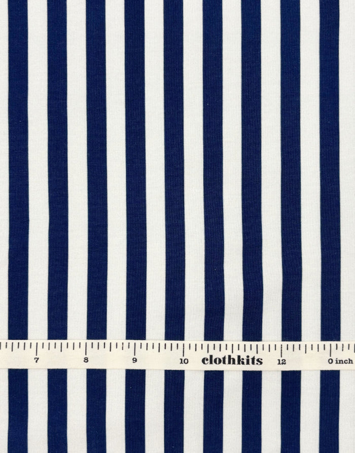 Navy & White Stripe Cotton Jersey Fabric