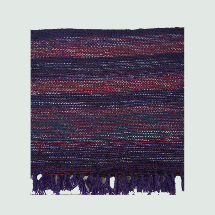 Dark Blue Patterned Floor Mat | Hand Loom - Front View