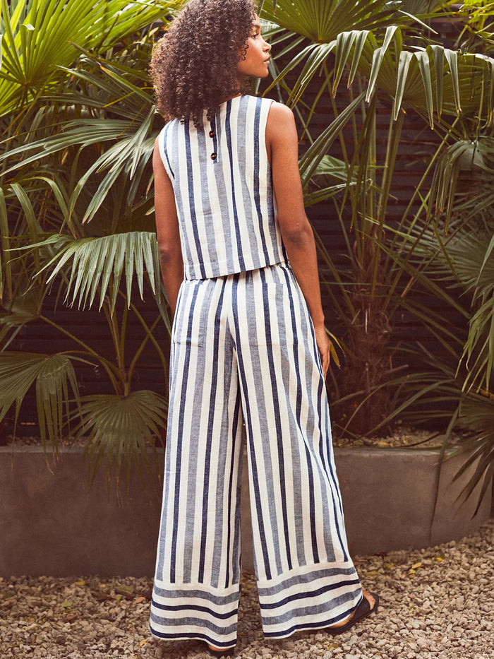 Petite Blue Stripe Linen Blend Trousers