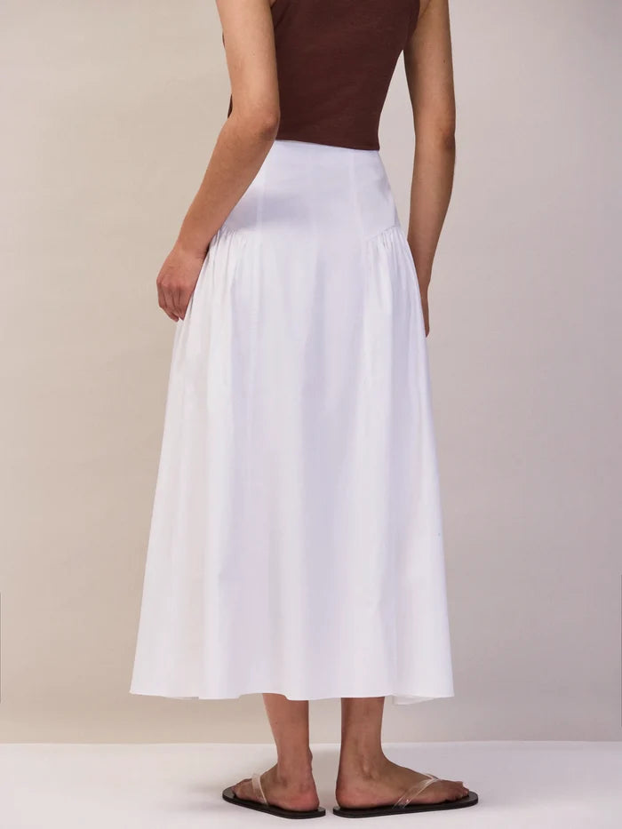 White Cotton Gathered Skirt
