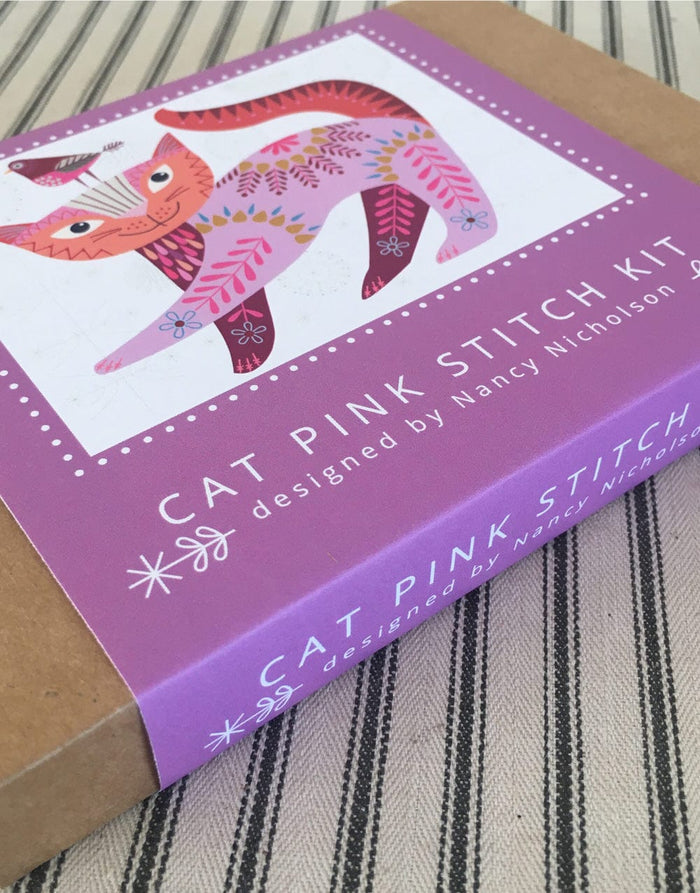 Nancy Nicholson Embroidery Pink Cat, Nancy Nicholson Embroidery Stitch Kit 10430