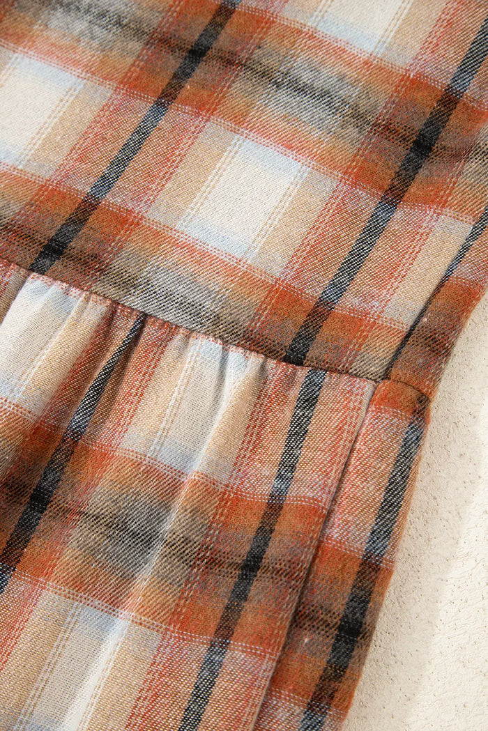 Plaid Colour Block Patchwork Ruffle Hem Tunic Shirt Dress - Dresses/Mini Dresses