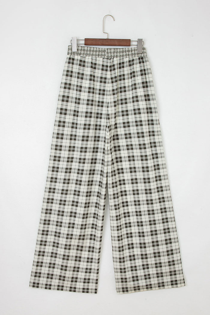 Plaid Wide Leg Casual Pants - Bottoms/Pants & Culotte
