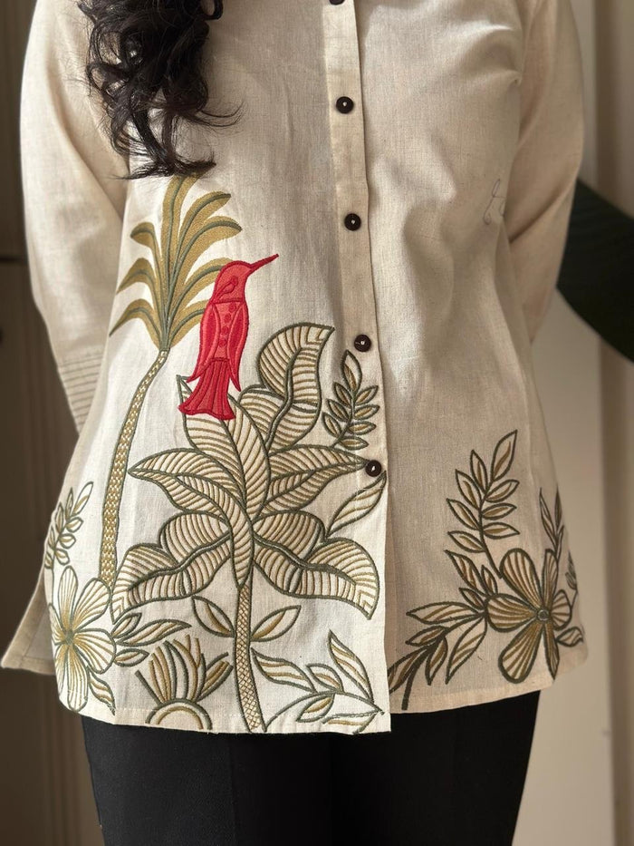 Roshana Embroidered Short Top- Bird