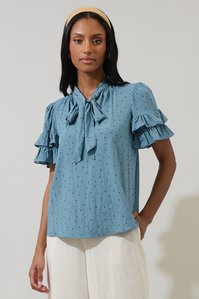 Runel Dot Tie Neck Bianca Blouse